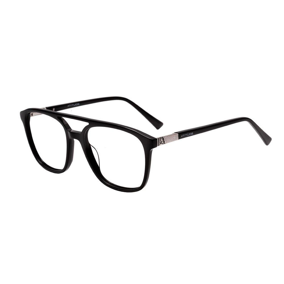 Óculos de Grau Atitude AT7138 A01 Preto e Prata Brilho - Lente 5,4 cm